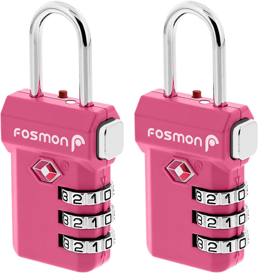Fosmon TSA Approved Pink Locks for Luggage, Cute Suitcase Lock with Push Release Button for Extra Security, 3 Digit Combination Padlock for Travel, Backpack Zipper Anti Theft, Gym Locker, Women
