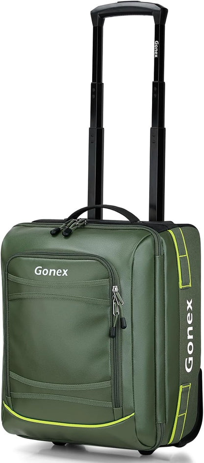 Gonex Waterproof Underseat Carry on Luggage with Wheels, 16 inch PVC Small Wheeled Travel Luggage for Airline, Rolling Overnight Weekender Suitcase for Men Women 30L, Olive Green