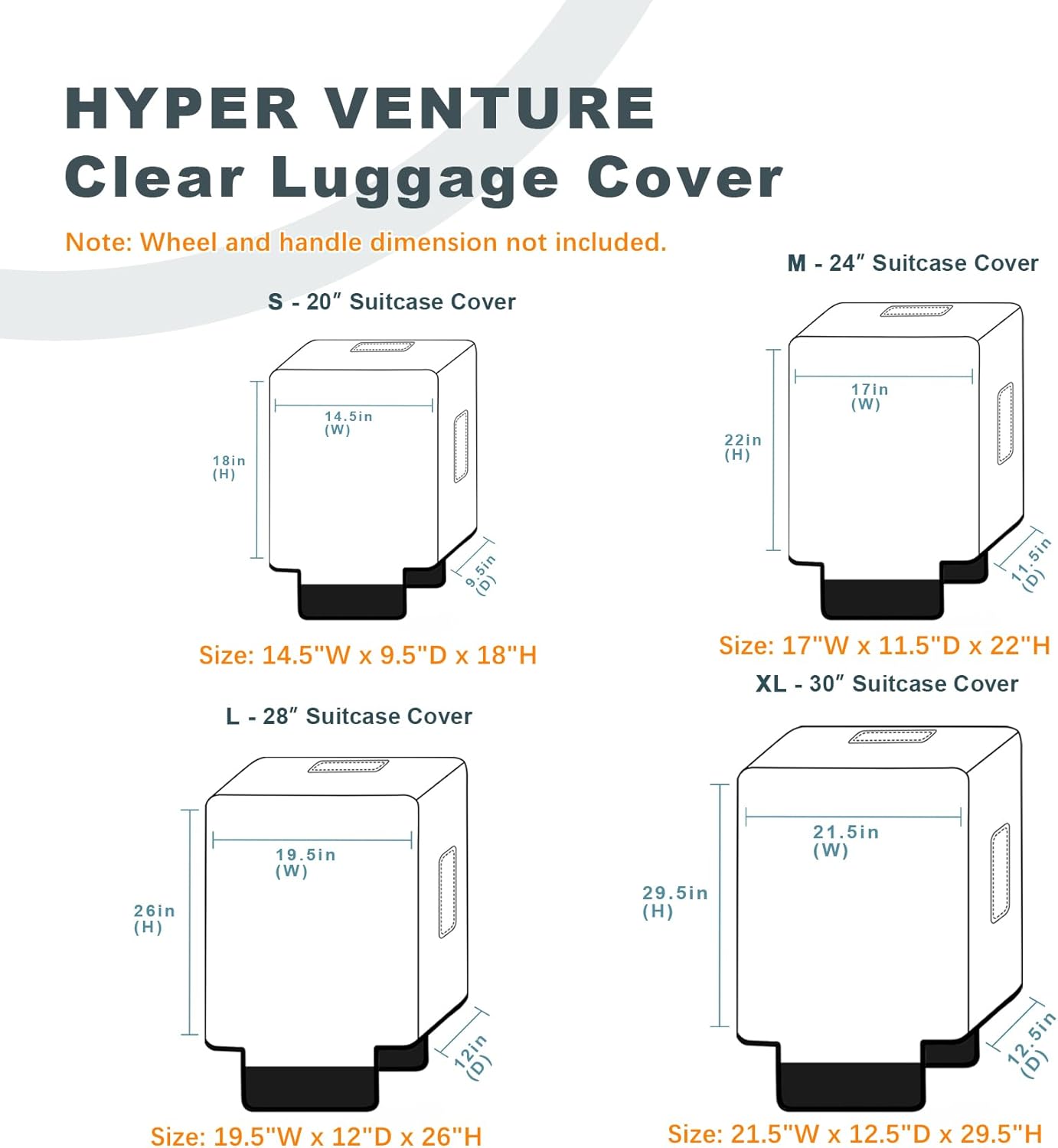 HYPER VENTURE Clear PVC Luggage Cover Full Transparent Suitcase Protector Fits 28 Inch Luggage, L