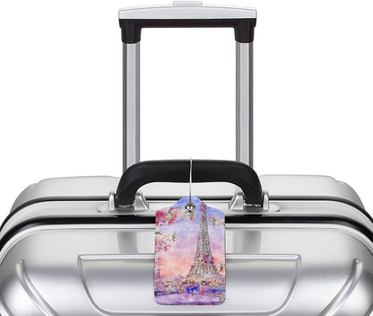 2PC Eiffel Tower Luggage Tags for Travel, Paris Spring Romantic Cherry Blossoms Suitcase Tag Privacy Name ID Card Quick to Find Out Travel Bag Labels for Couple Honeymoon Wedding