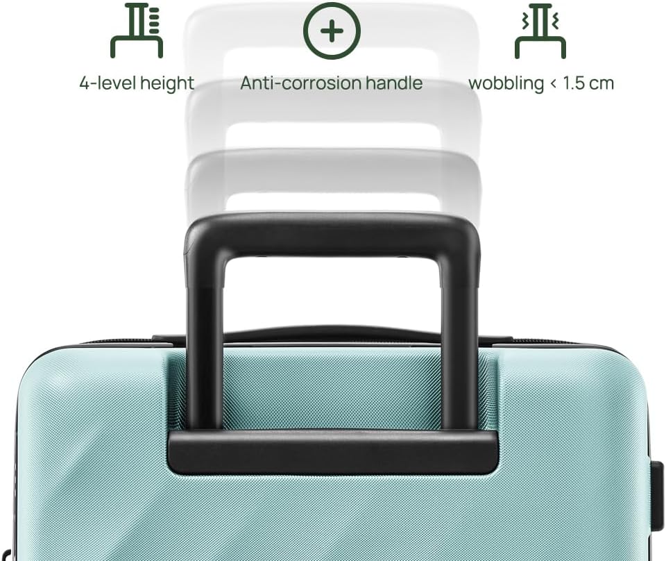 Trunk Luggage 26 Inch, Medium Checked Luggage with Double Spinner Wheels, Anti-Burst Zipper, Hard Case PC Suitcase, Lightweight Travel Luggage, TSA Approved (Crystal Green, Hudson)