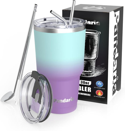 30 oz insulated tumbler with lid and straw, Reusable Spill Proof & Leak Proof Tumbler for Hot and Cold Beverages, Ideal for Iced coffee, Smoothies & Water (Sea)