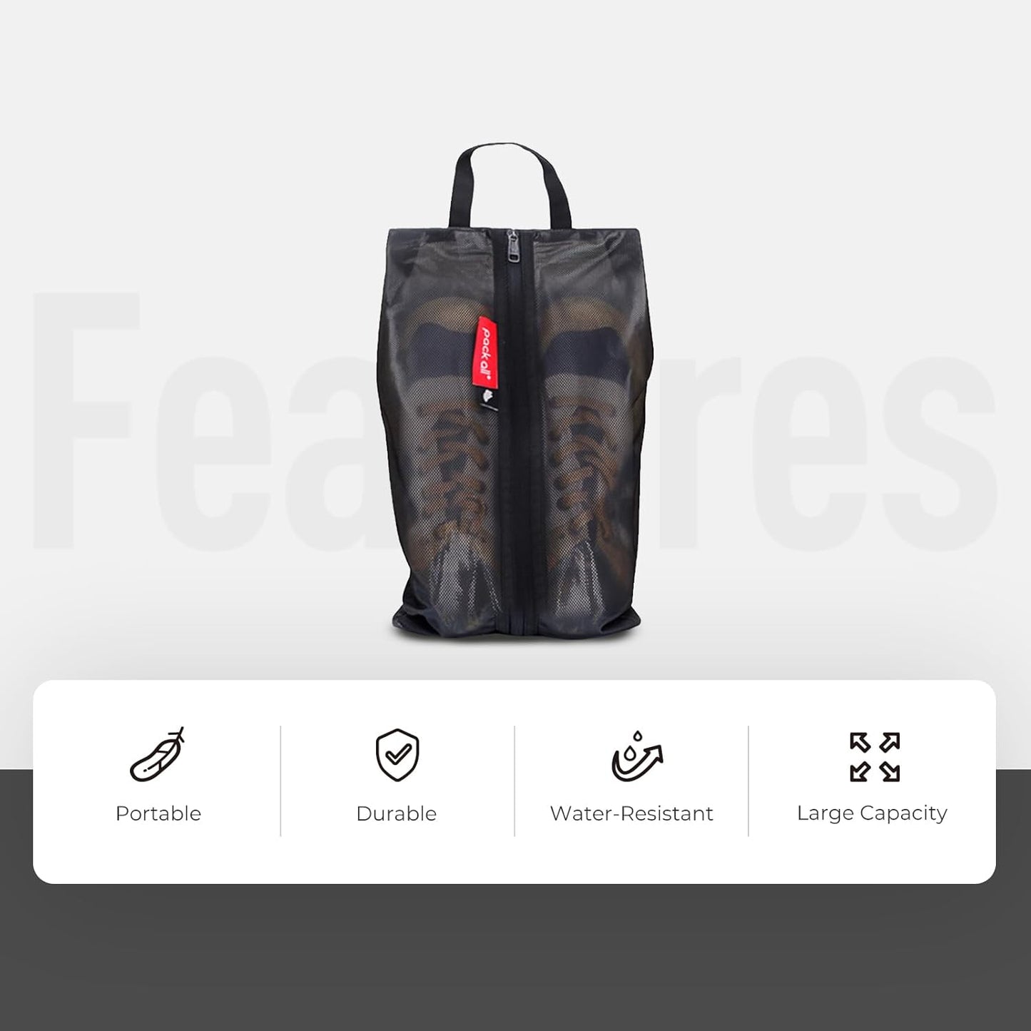 pack all Shoe Bag for Travel, Water-Resistant Shoe Pouch for Gym, Odor-Resistant Soccer Cleats Bag for Sport (Black, 2-Pack)