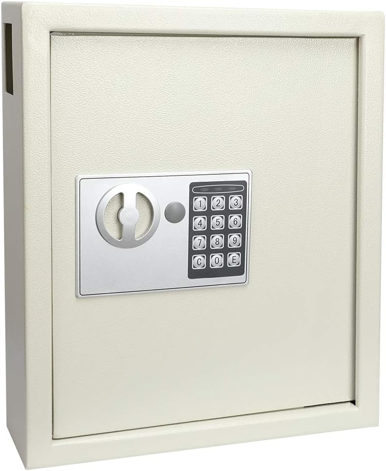KYODOLED Electronic 40 Key Cabinet Wall Mount,Digital Key Safe Lock Box,Large Security Lockbox for House Key,Heavy Duty Combination Lock Storage,14.37'' X 11.8'' X3.93''(White,40 Keys)