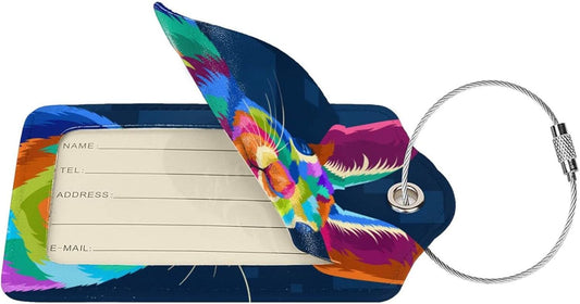 2-Pack Cute Rabbit Bag Tags for Luggage, Colorful Animal Airport Suitcase Baggage Label Tags, Business ID Card Holders Gifts for Women Men Girls Boys Kids Crew