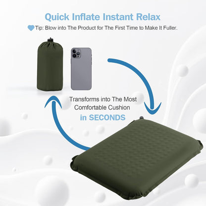 Self-Inflating Airplane Seat Cushion for Long Flights – Portable Travel Cushion Airplane Seat - Memory Foam Travel Seat Cushion Providing Pressure Relief and Premium Comfort (Olive Green)
