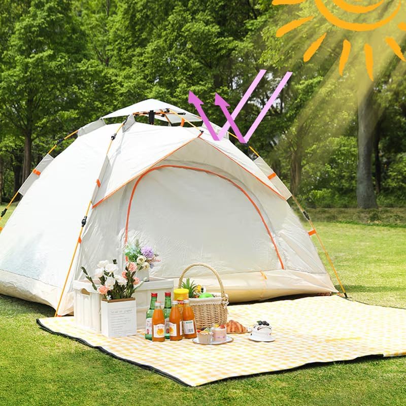 Fully Automatic Pop-Up Tent, 2-Person All-Weather Outdoor Tent with Double Doors, Mosquito Mesh, Water-Resistant Silver-Coated Fabric, and Wind-Proof Design for Easy Setup,White