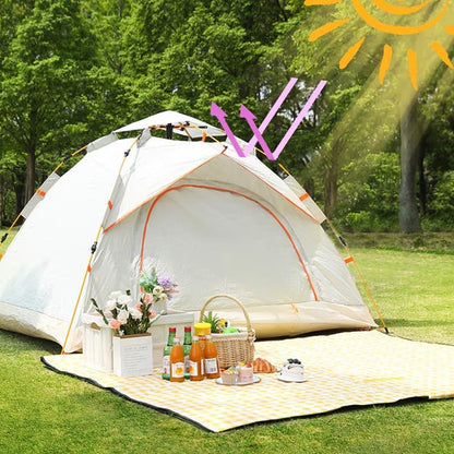 Fully Automatic Pop-Up Tent, 2-Person All-Weather Outdoor Tent with Double Doors, Mosquito Mesh, Water-Resistant Silver-Coated Fabric, and Wind-Proof Design for Easy Setup,White