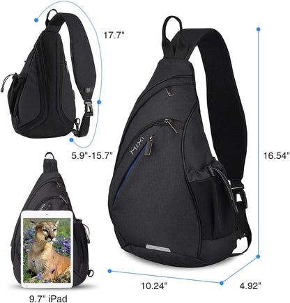 mixi Sling Bag Men Backpack Unisex One Shoulder Bag Hiking Travel Backpack Crossbody with USB Port for Men Women Versatile Casual Daypack-17 inch,Black