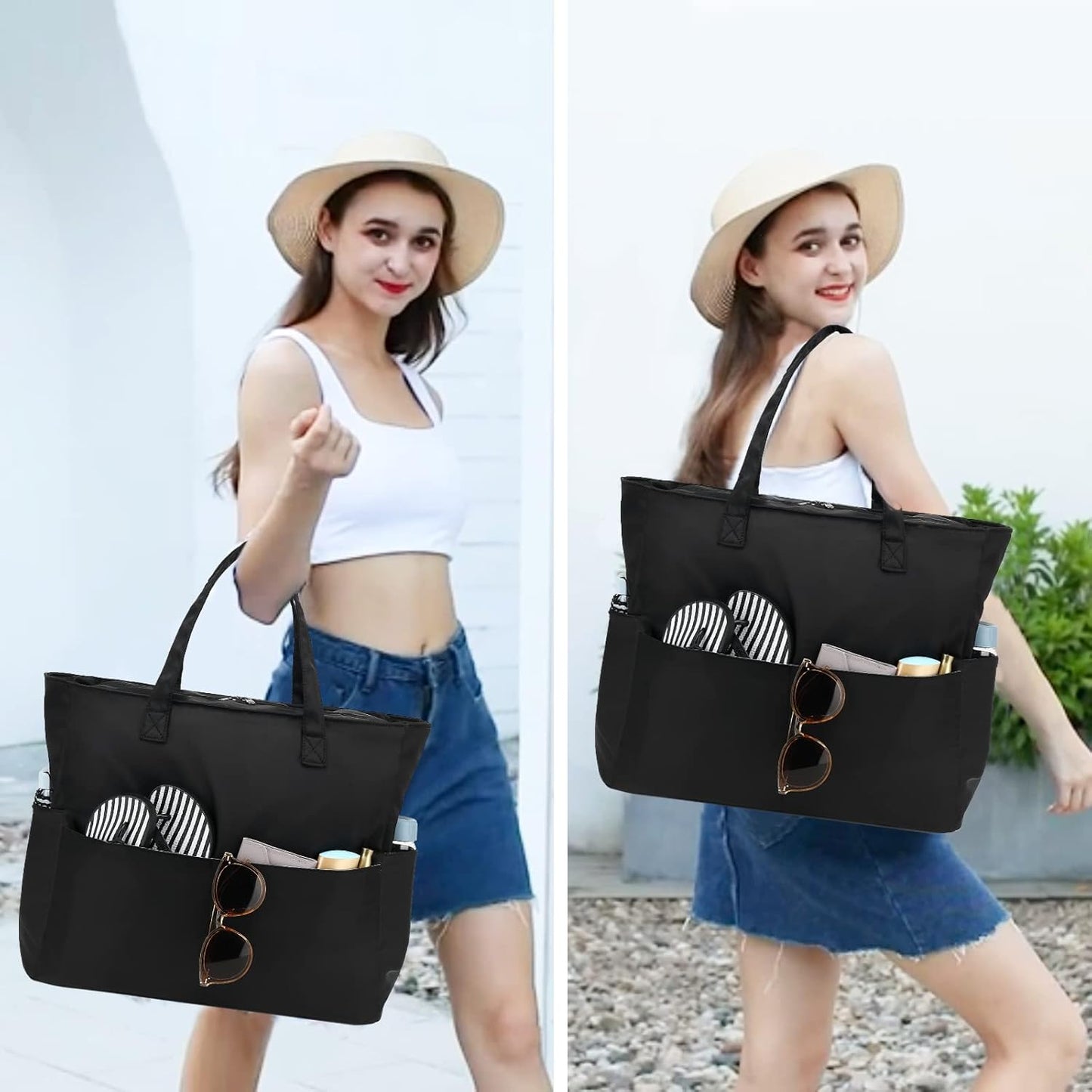 Waterproof Beach Tote Pool Bags for Women Ladies Extra Large Gym Tote Carry On Bag With Wet Compartment for Weekender Travel