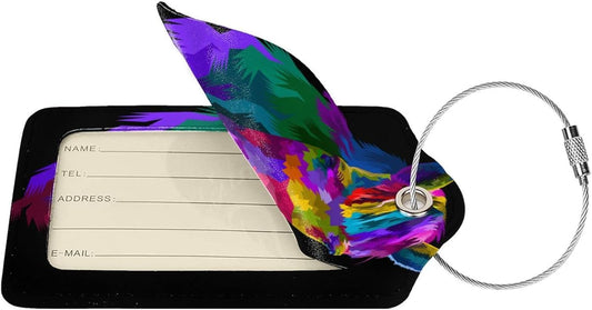 Colorful Rainbow Horse Luggage Tag with Full Back Privacy Name ID Card Suitcase Labels Identifiers PU Leather Baggage Tags Luggage for Women Men Kids Girls Travel