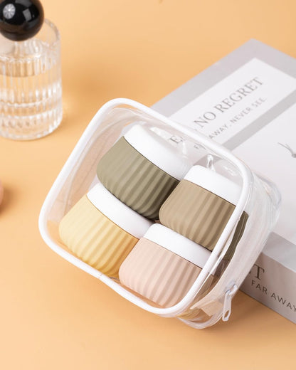 Travel Containers for Toiletries 4 Pack, TSA Approved Travel Size Toiletries, Travel Size Containers, With Clear Bag Leak Proof Silicone Jars, Travel Essentials Creams Jars Carrying Small Items