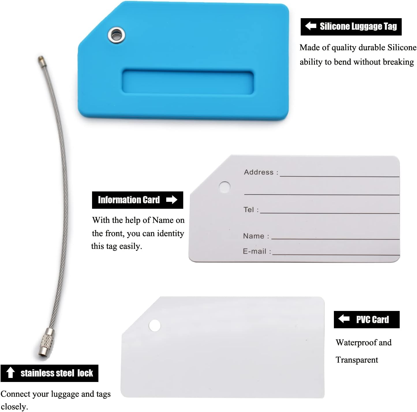 7 Pack Silicone Luggage Tag for Suitcases with Name ID Card, TSA Approved, Privacy Protection Travel Suitcase Tags (Multicolor)