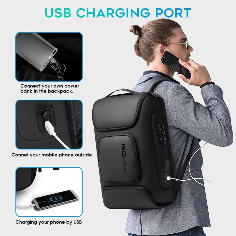 BANGE Business Backpack,Laptop Backpack with USB Charging Port, Slim Business Backpacks Fit for 15.6 INCH,Men Traveling Backpackfor Men and Women
