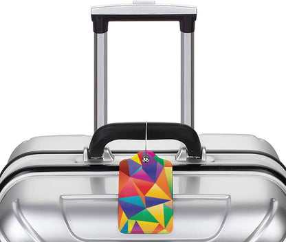 2 Pcs Luggage Tags for Suitcases Unique, Bright Rainbow Leather Baggage Tag with Colorful Geometric Pattern, Identifiers Tags with Privacy Name Address Labels & Durable Steel Loop for Women Men Travel