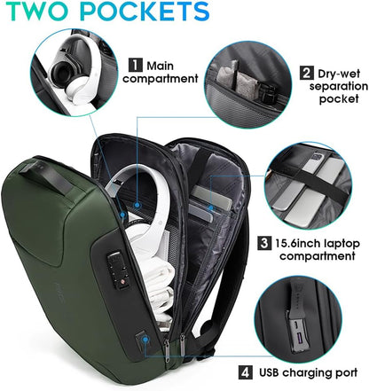 BANGE 15.6INCH Slim Laptop Backpack，Office Business Laptop with Lock, Anti Theft Travel Backpack with USB3.0 Charging Port for Men and Women…