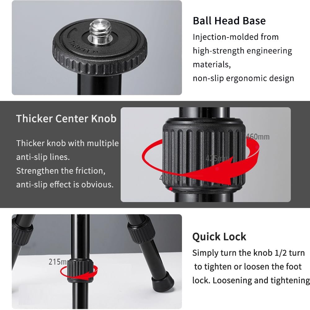 Portable Mini Tripod, 18.9" / 48cm Desk Tabletop Stand with 360° Ball Head, Compact Desktop Barcket for DSLR Camera Video Camcorder, Smartphone Shooting