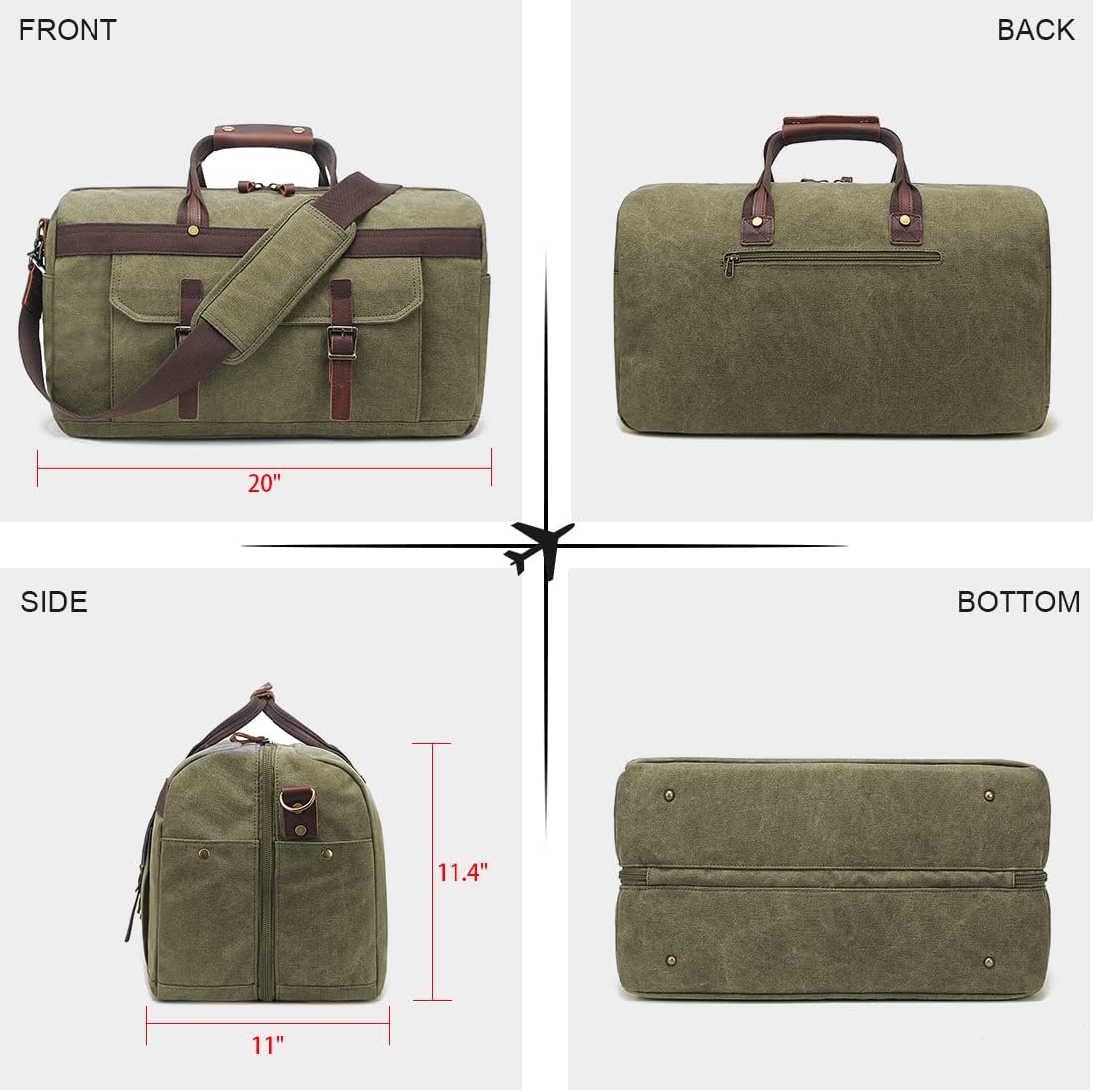 Duffle Bag for Men Waterproof Genuine Leather Canvas Travel Duffel Bags for Women Overnight Weekender Bag for Traveling