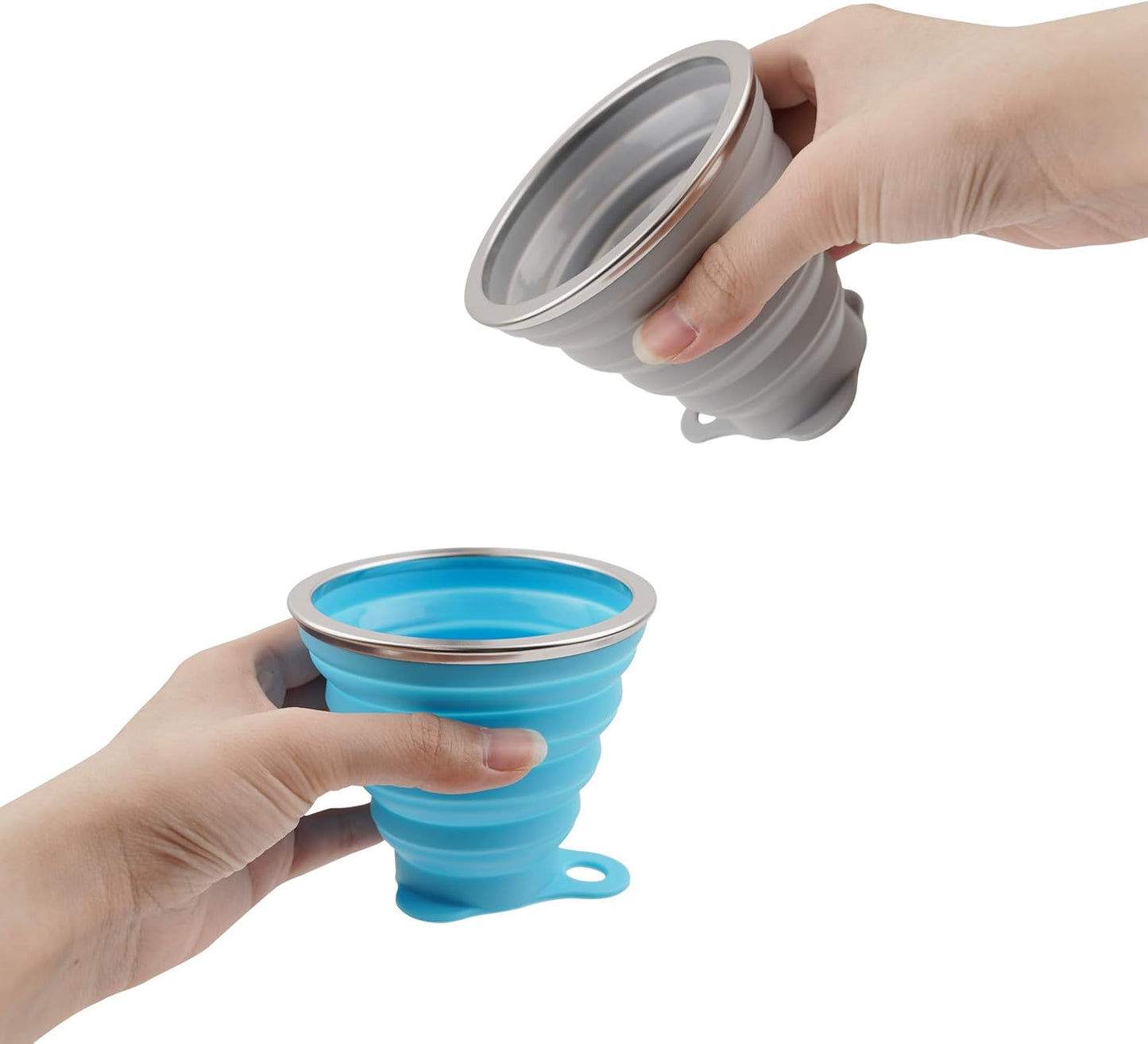 2 Pack Collapsible Silicone Travel Cups with Lids Portable Folding Camping Cups (Blue & Orange)