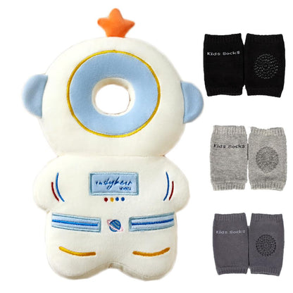 Feidoog Baby Head Protector Cushion Backpack with 3 Knee Pads for Walking & Crawling,Astronauts