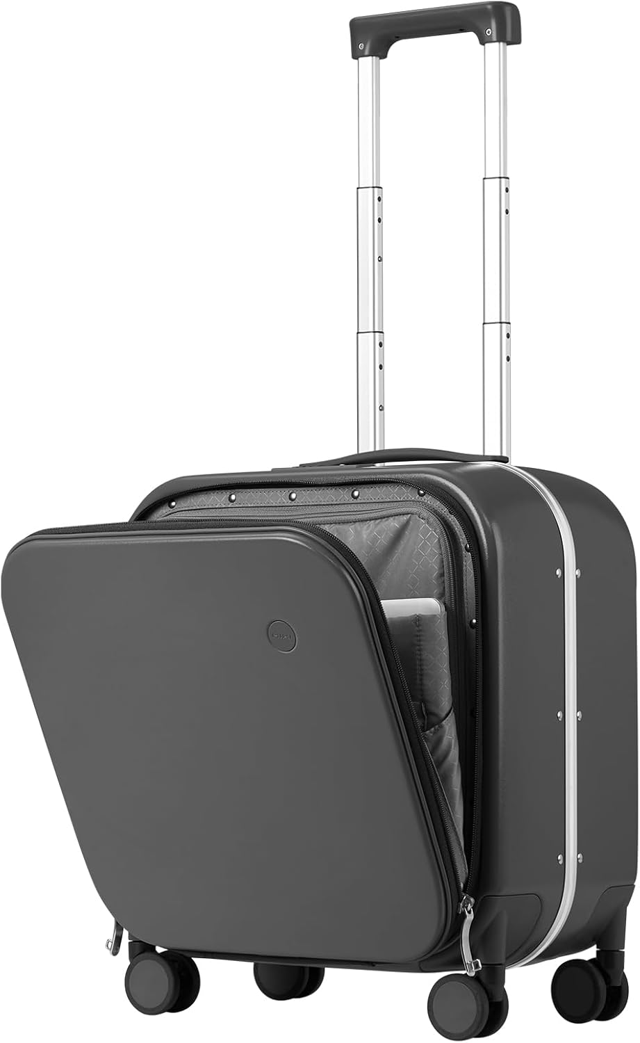 mixi Carry On Luggage, 18” Suitcase with Front Laptop Pocket, Travel Luggage Aluminum Frame PC Hardside with Spinner Wheels & TSA Lock and Cover (Not for Underseat), Rock Gray