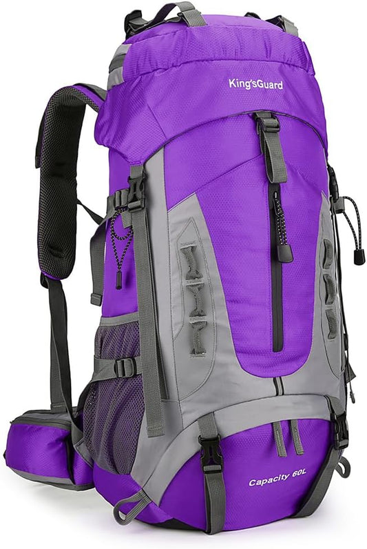 King'sGuard 60L Hiking Backpack Lightweight Camping Backpack with Rain Cover Large Waterproof Packable Outdoor Trekking Travel Backpack for Men Women (Purple)
