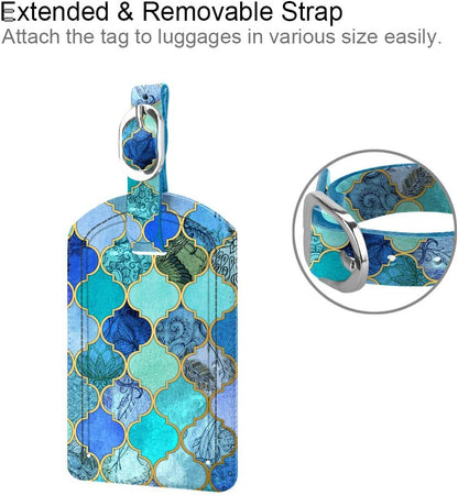 FINTIE 2 Pack Luggage Tags, Leather Name ID Labels with Privacy Cover for Travel Bag Suitcase, Theme - Cool Jade