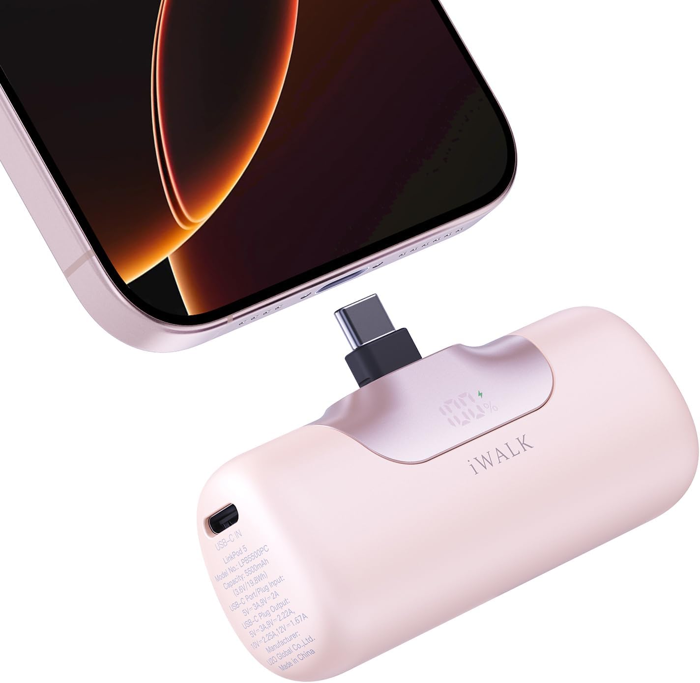 iWALK Portable Charger 5500mAh Next-Gen Small Power Bank 22.5W Fast Charging Battery USB-C Portable Phone Charger for iPhone 16/15 16 Plus 16 Pro Max iPad, Samsung Galaxy S25 S24 S23 Android, Pink