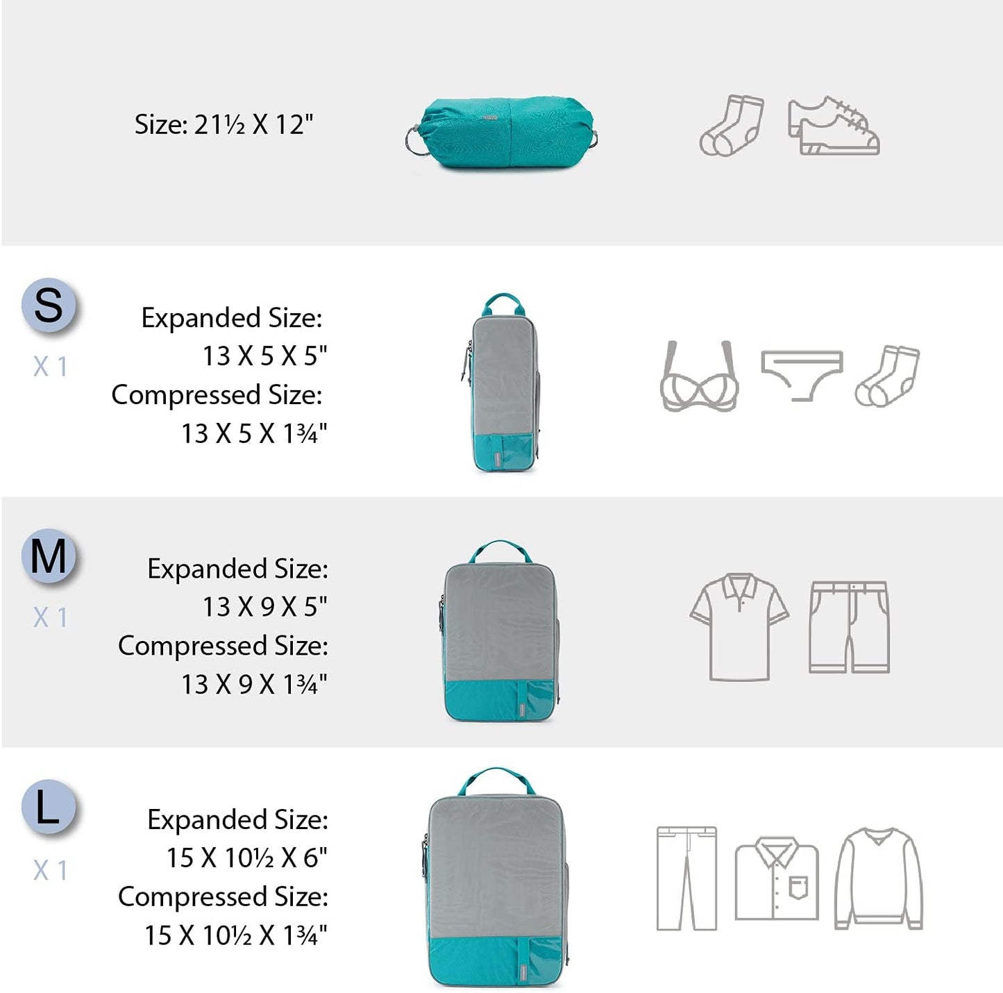 BAGSMART 6 Set Compression Packing Cubes - Lightweight Travel Essentials, Durable Luggage Organizer