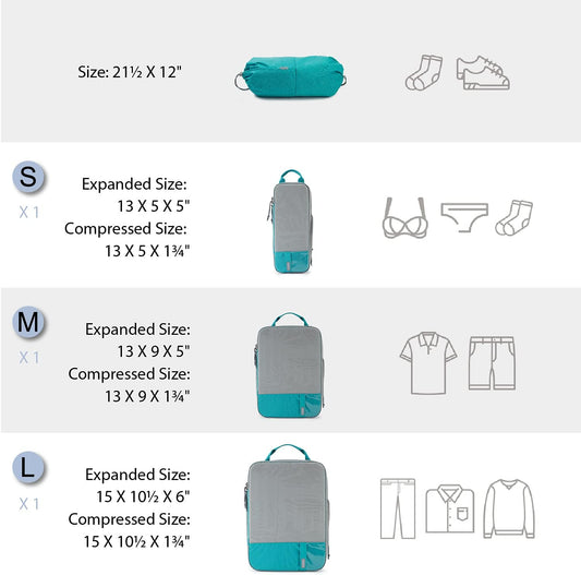 BAGSMART 6 Set Compression Packing Cubes - Lightweight Travel Essentials, Durable Luggage Organizer