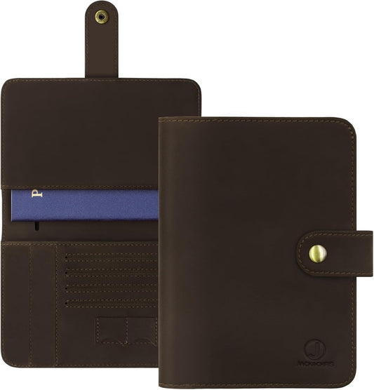 Jack&Chris Genuine Leather Handmade Passport Holder For Travel, RFID Blocking Passport Holder with Card Slots, Travel Essentials wallet with Pen Holder for Women and Men for Gifting, Coffee