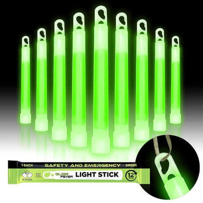 Glow Fever Emergency Safety Military Grade Glow Sticks, 10pcs, 6'' Ultra Bright Glow Sticks with 12 Hours Duration. Great for Hiking, Party, Camping, Blackouts, Hurricane and Survival Kits (Green)