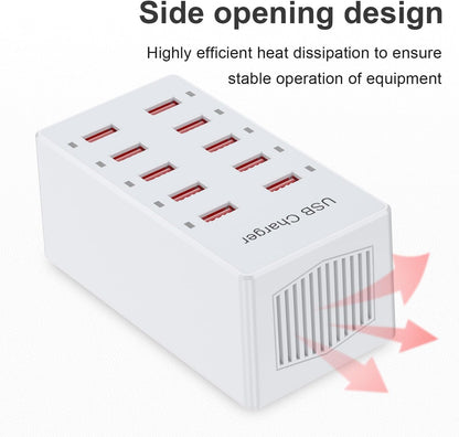 USB Charger 10-Ports Charging Station for Multiple Devices USB Wall Charger Power Hub Strip Smart Plug Charging Dock Block Compatible for iPhone Xs/XR,iPad,iPod,Smart Phones