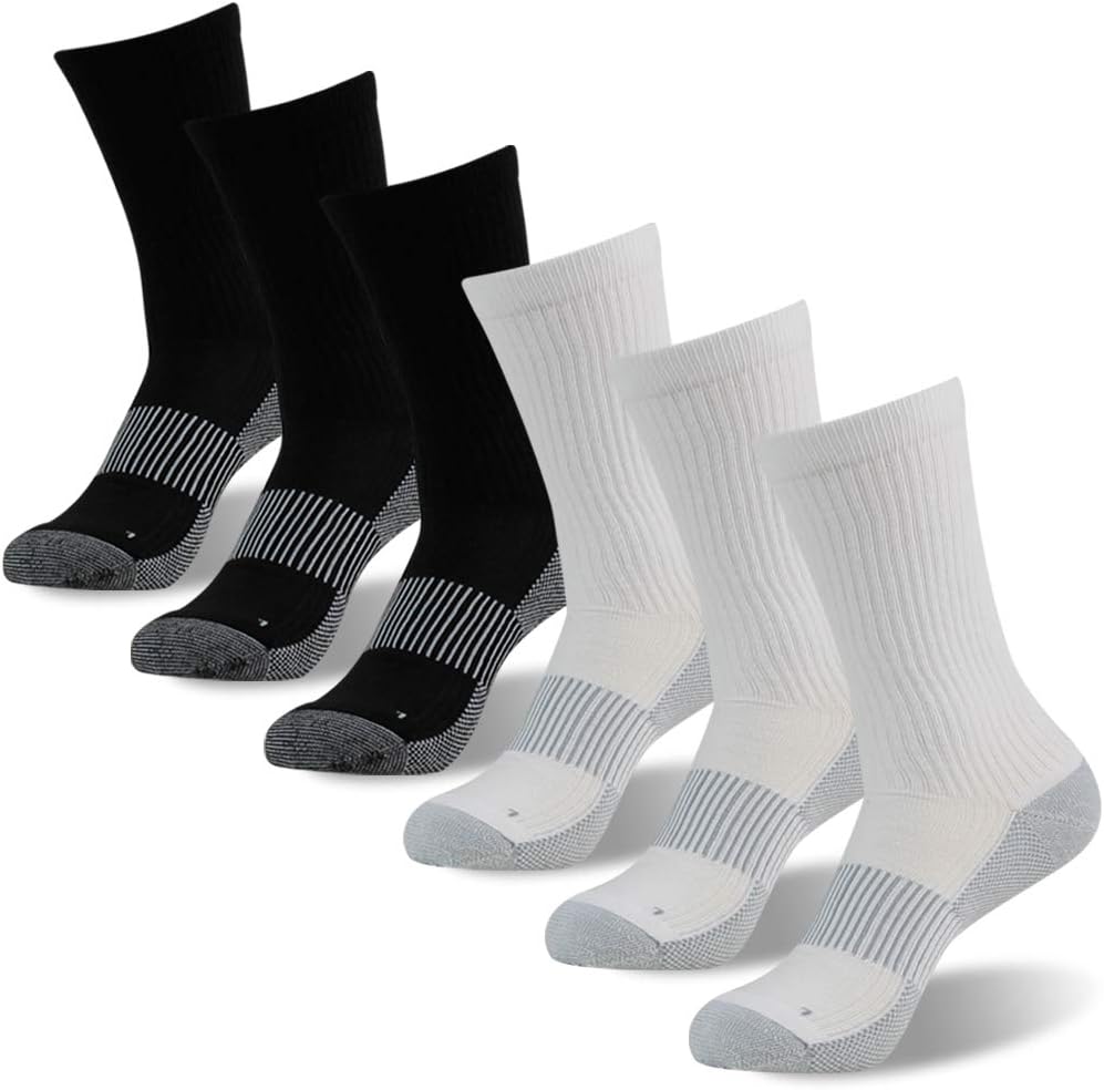 FOOTPLUS Hiking Copper Compression Socks,Unisex Cushioned Sole Arch Support Athletic Crew Running Socks