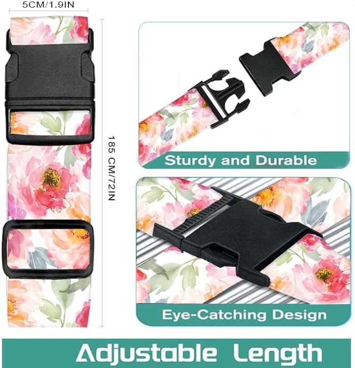 Luggage Straps for Suitcases Travel Belt Accessories, Cute Suitcase Strap, Adjustable Luggage Belt Strap, Heavy Duty with Quick-Release Buckle Luggage Strap Watercolor Red Flowers