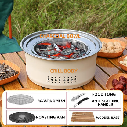 SANQIAHOME Stainless Steel Charcoal Portable Barbecue Grill, 10.5 Inches Non-Stick, Round, Barbecue or Hot Pot, Boiling Water, Charcoal Stove for Home Party Outdoor Camping