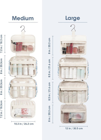 Narwey Travel Toiletry Bag for Women Large Hanging Makeup Bag Organizer Toiletries Bag for Full Size Essentials Accessories Cosmetics (Little Blue Flower (Large))