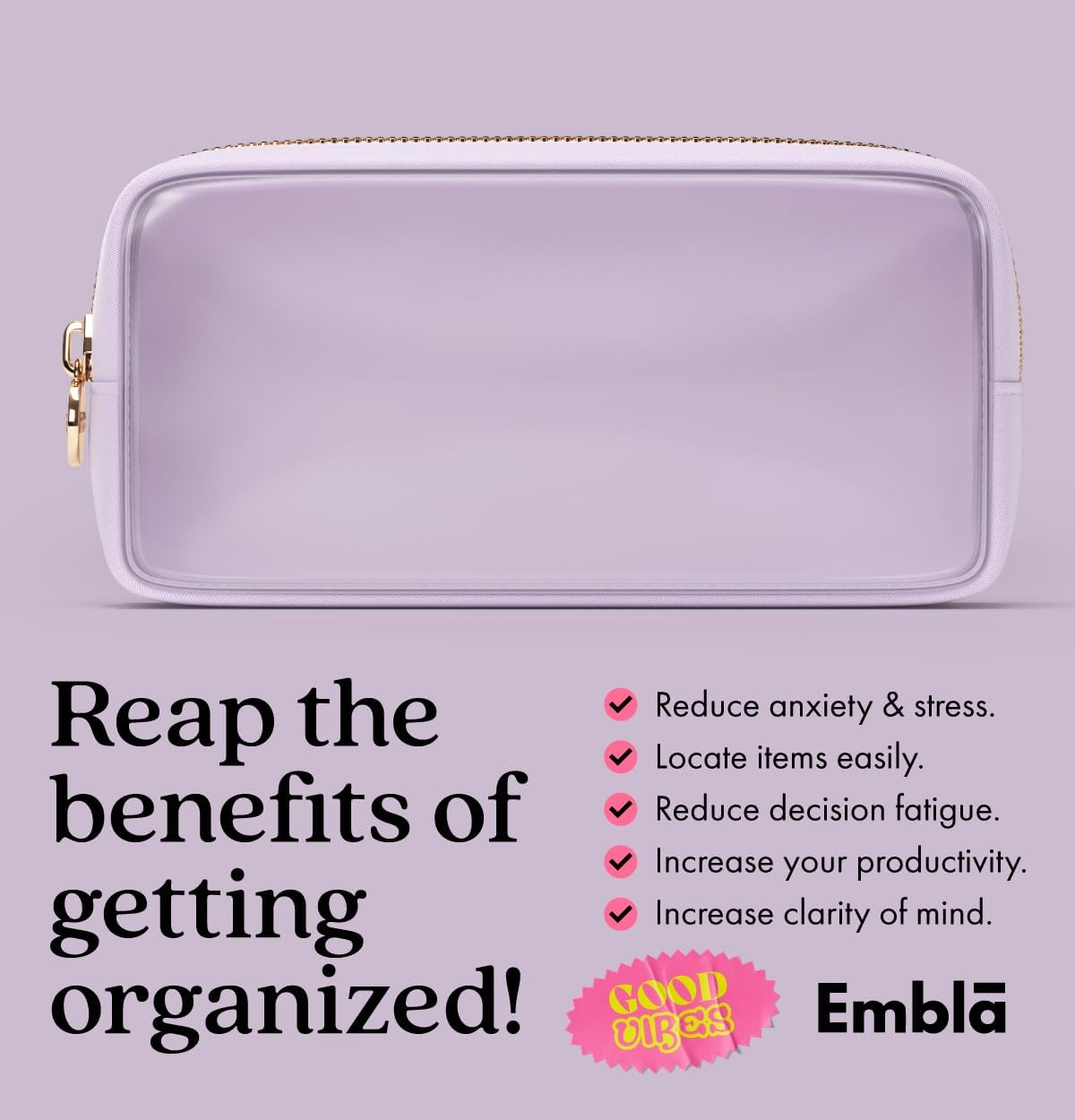 Clear Makeup Bag Zipper Pouch, Transparent Cosmetic Case Organizer, TSA Approved Travel Toiletry Case, Travel Accessories Essentials Makeup Tote for Women, Small Cute Make up Bag for Purse - Lilac