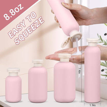ASEVAT 8.8oz 4pack Refillable Travel Shampoo and Conditioner Bottles, Travel Size containers, Travel Bottle for toiletries, Squeeze Bottles with Flip Cap, Empty Plastic Leak Proof Travel Bottles