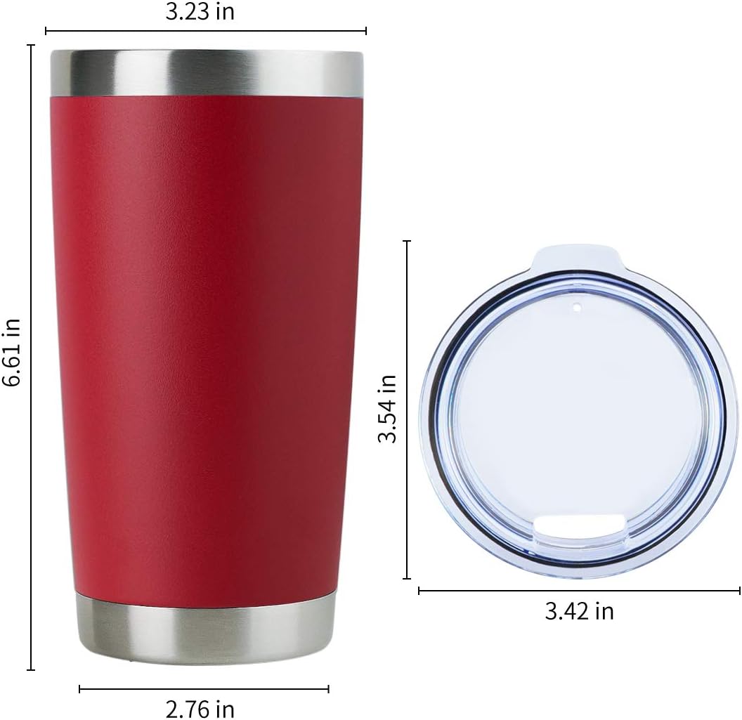 DOMICARE 20oz Stainless Steel Tumbler Bulk with Lid, Double Wall Vacuum Insulated Travel Mug, Powder Coated Coffee Cup (Powder Red, 8)