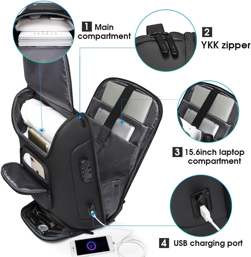 BANGE Business Backpack,Laptop Backpack with USB Charging Port, Slim Business Backpacks Fit for 15.6 INCH,Men Traveling Backpackfor Men and Women