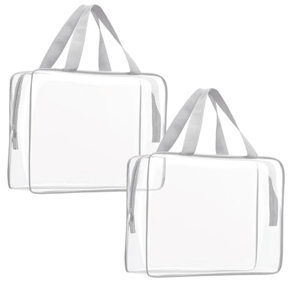 2Pcs Crystal Clear PVC Travel Toiletry Bag Kit for Women Men, Waterproof Vinyl Packing Organizer Storage Bags with Zipper Handle Straps, Cosmetic Pouch Carry on Airport Airline Compliant Bag Handbag