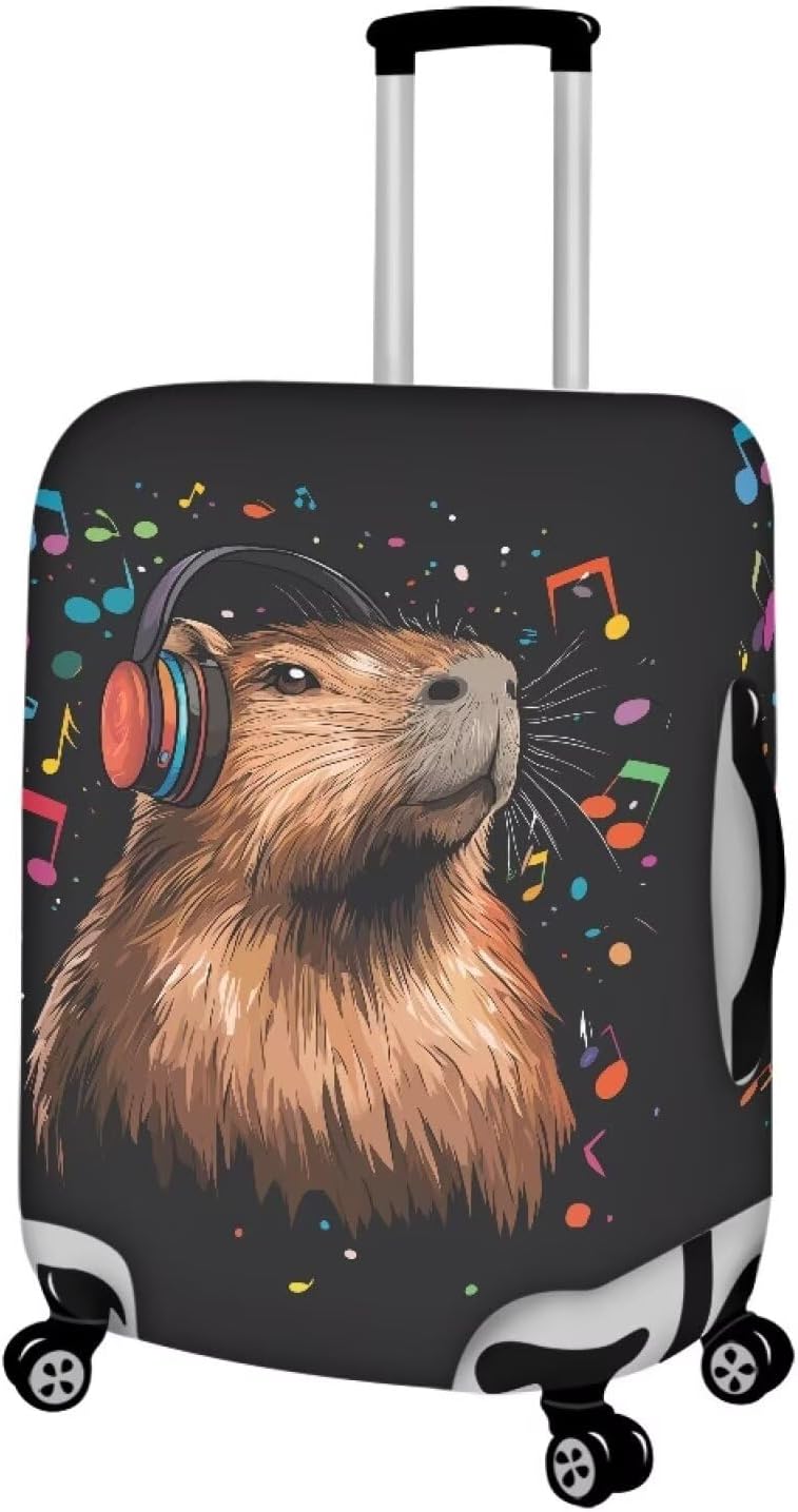 Capybara Luggage Cover Fits 26-29 Inch Luggage Anti-Scratch Spandex Zipper Suitcase Cover Protector Washable Stretchable Travel Baggage Case Cute Travel Essential, Music Note, Size L