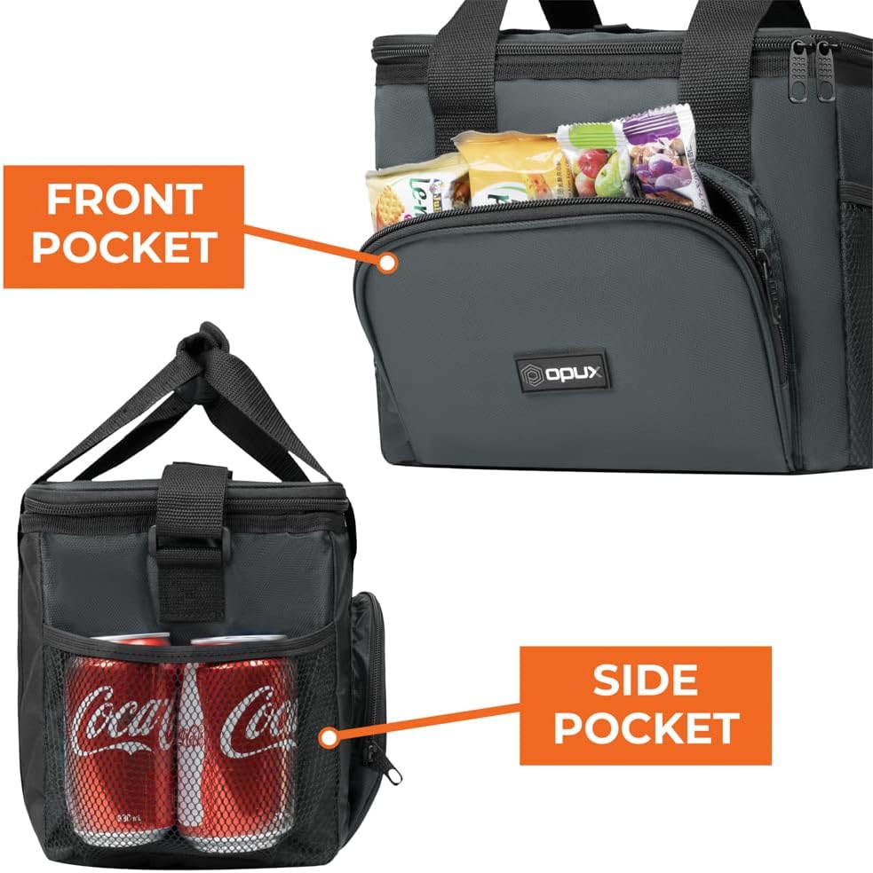 OPUX Soft Cooler Bag, Insulated Collapsible Soft Sided Cooler Lunch Cooler Bag for Men Work Camping Beach Travel, Leakproof Lunch Box 18 Cans, Gray