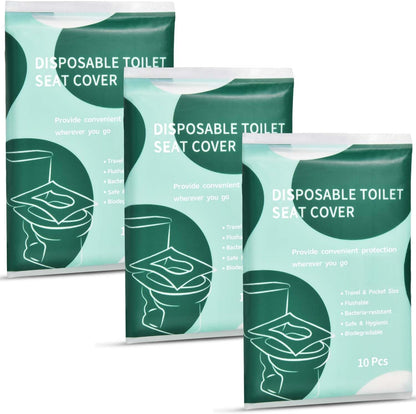 30 Pcs Disposable Flushable Paper Toilet Seat Covers Travel Supplies Essentials for Airplane, Public Restrooms, Bathroom, Hotels, Camping, Kids or Adults