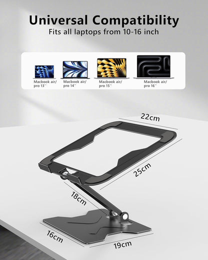Adjustable Laptop Stand for Desk, Metal Foldable Laptop Riser, Portable Laptop Holder Mount, Ventilated Cooling Computer Notebook Stand for MacBook Air Pro, All 10-16'' Notebooks Laptops, Black