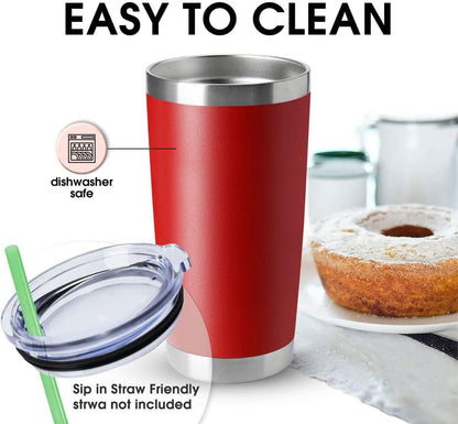 HASLE OUTFITTERS 20oz Tumblers Stainless Steel Mugs with Lid Double Wall Vacuum Insulated Coffee Cups for Cold & Hot Drinks (20oz-Red, 12 Pack)