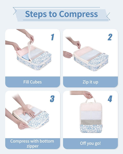 Narwey 6 Set Compression Packing Cubes for Travel Kids Women Carry on, Packing Organizers Bag for Backpack Luggage Suitcase Duffle Bags