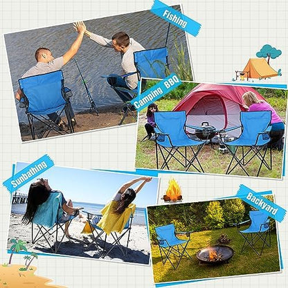 HaSteeL 2PCS Foldable Camping Chairs, Large Beach Chair for Adults, Blue