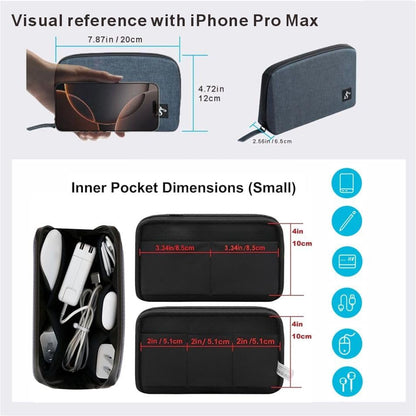 Electronic Organizer Travel Case – Waterproof Cable Bag for Cord, Charger, Hard Disk, Power Bank – Small Tech Storage for Travel, Backpack, Business Trip, Airplane (Dark Gray)